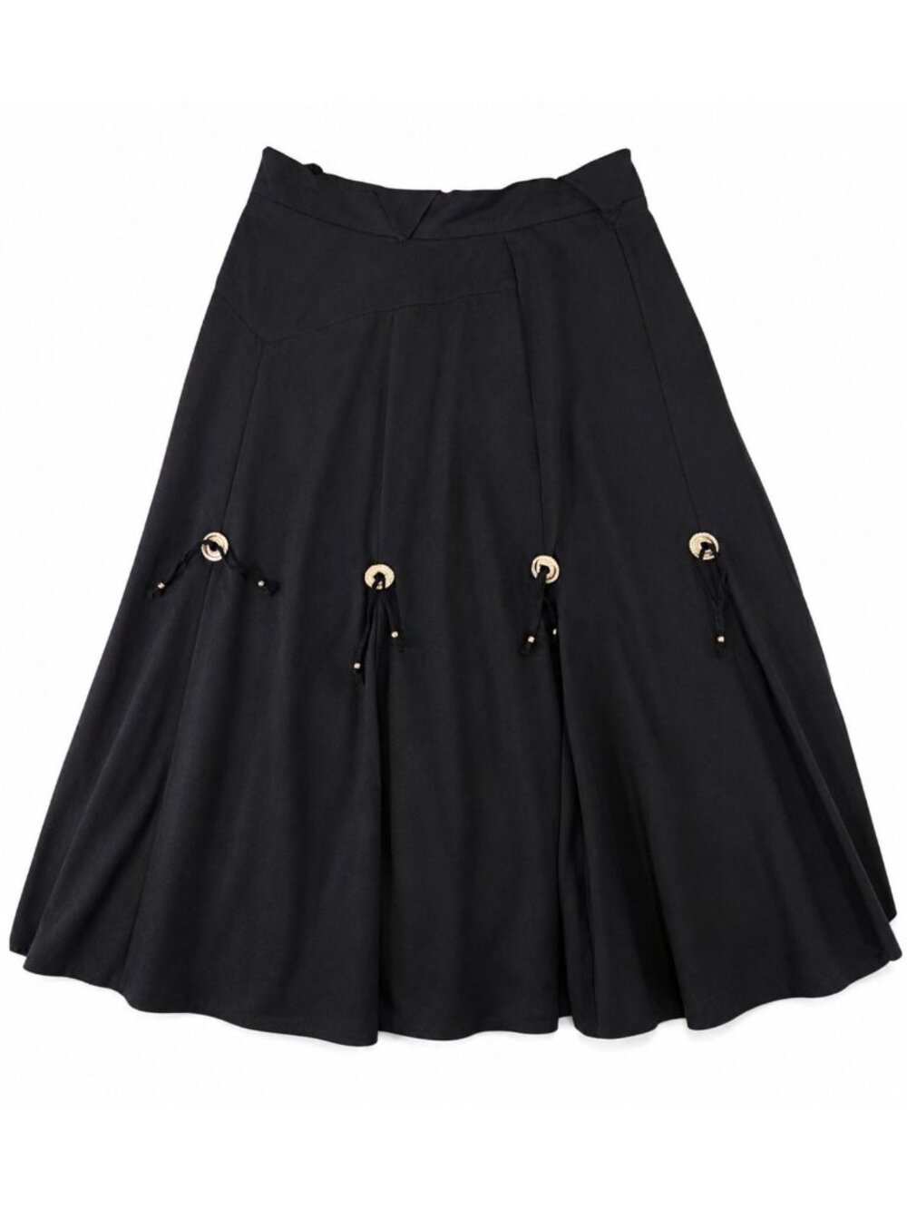VTG 70s Circle T By Marion Lenox Black Western Skirt With Silver Conchos Sz 16